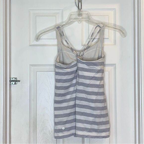 Lululemon  Free To Be Tank Micro Macro Polar Cream Silver Slate Stripes Size 8 - Picture 2 of 8